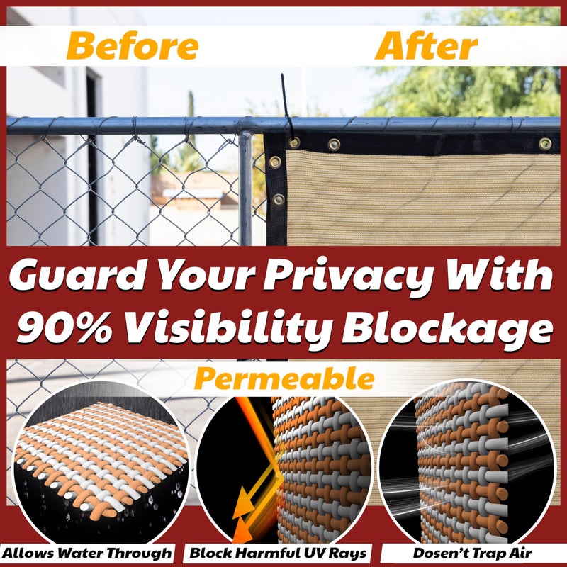 Amgo 4' x 12' Beige Fence Privacy Screen, Commercial Standard Heavy Duty Windscreen with Bindings & Grommets, 90% Blockage, Cable Zip Ties Included (We Make Custom Size) - Image 3